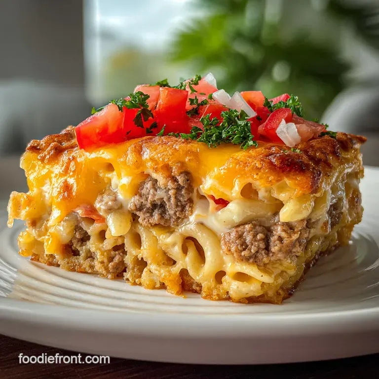 A generous scoop reveals layers of seasoned ground beef, creamy sauce, and golden tater tots. Fresh, vibrant parsley garnish.