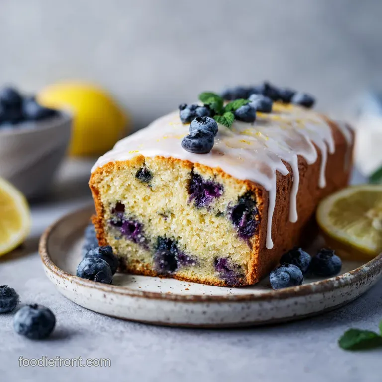 Warm, fluffy bread slice drizzled with a glossy, pale yellow lemon glaze, artfully arranged.
