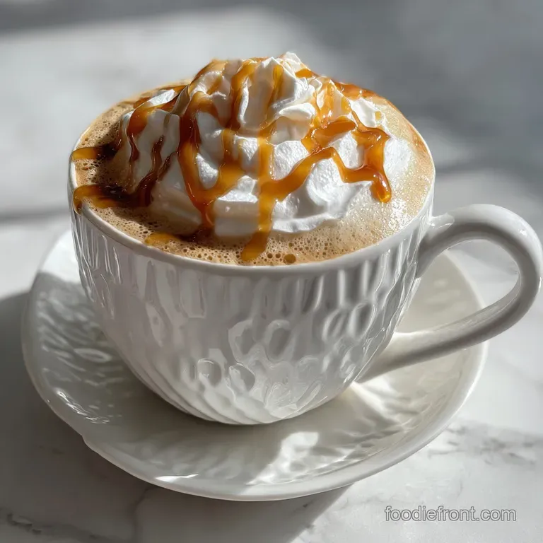 Elegant latte art: Brown sugar swirl atop a creamy latte in a glass. Served with a biscotti on a marble surface.