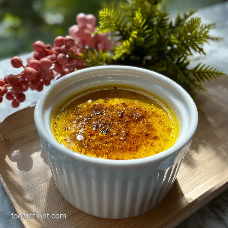 Elegant white plate showcasing a vibrant sauce pool. Delicate steam rising, surrounded by a scattering of fresh green herb...