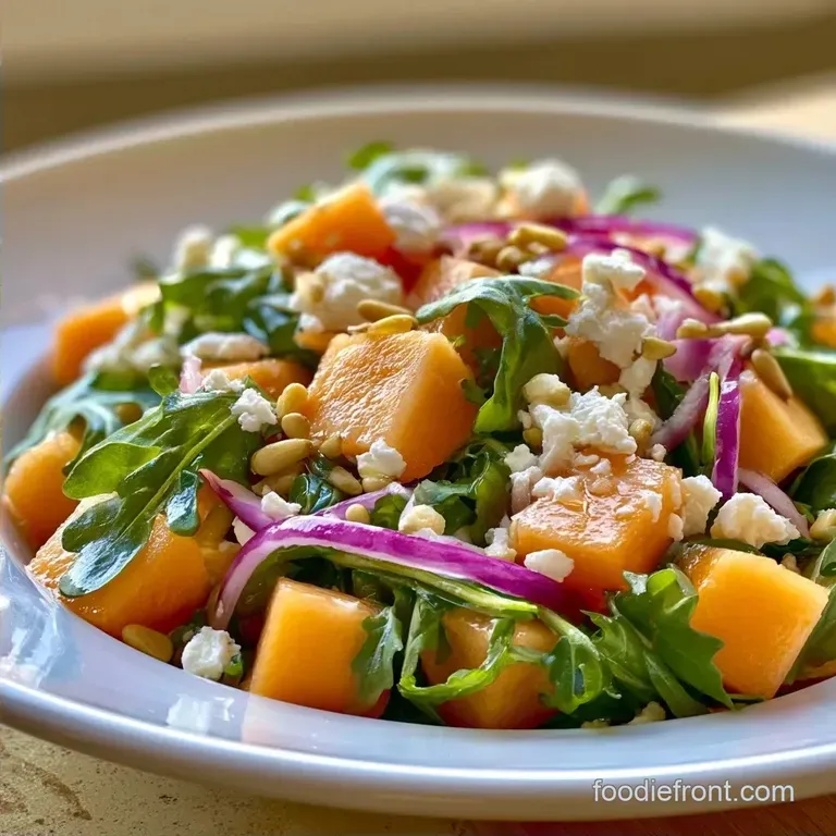 Cantaloupe Arugula Salad with Feta and Pine Nuts