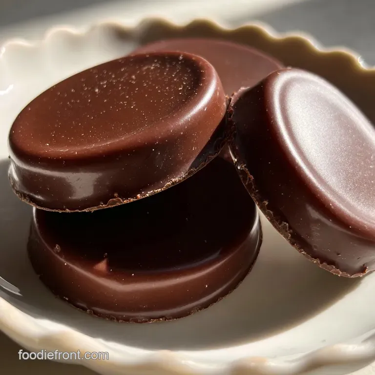 A single, decadent chocolate truffle sits atop a delicate gold spoon, highlighting its rich, dark hue and tempting smoothn...