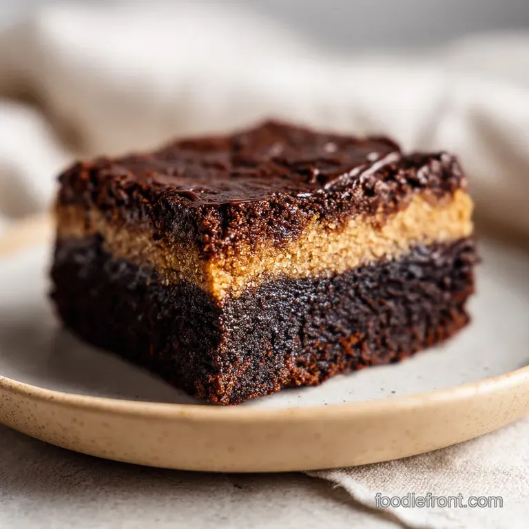 Dark chocolate and golden-brown dessert bars stacked neatly on a minimalist white plate with a linen napkin.