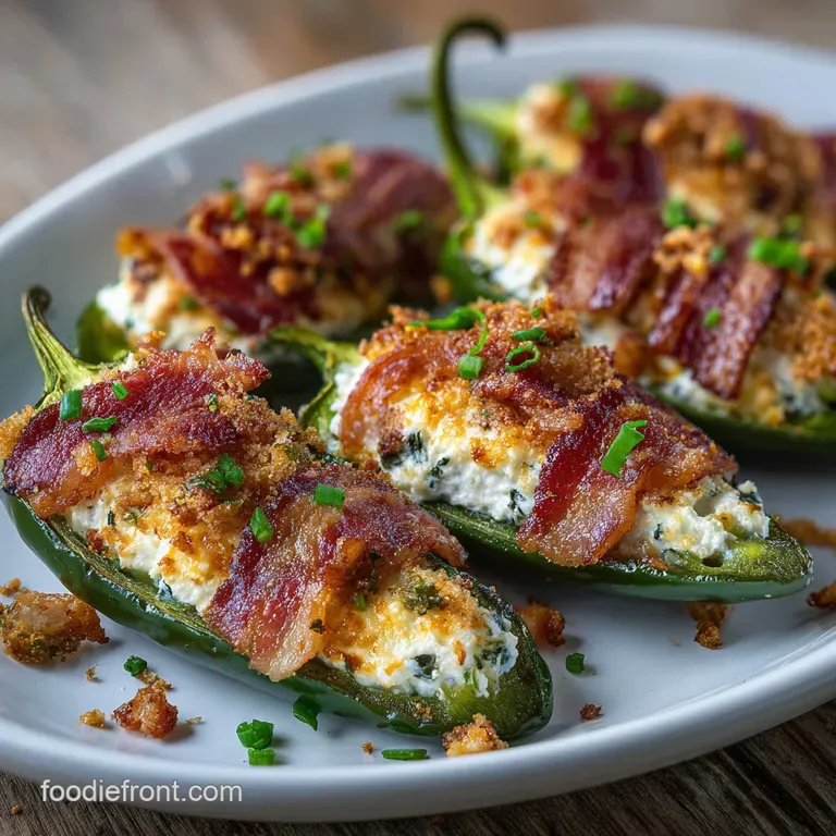Plated jalape&ntilde;o poppers with crispy, blistered skins, stuffed with melted cheese, topped with vibrant cilantro, and spicy ...