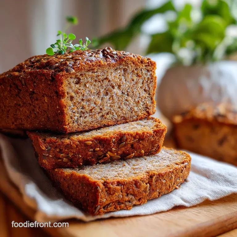 Slices of nutty Ezekiel bread with hearty texture. Served alongside butter on a linen cloth. Warm and inviting.