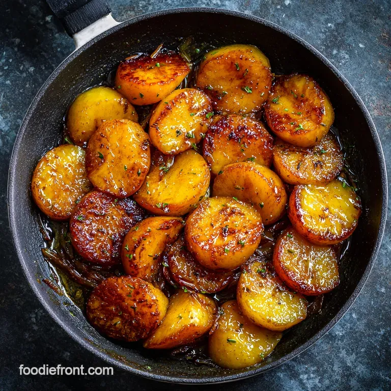 Golden brown fried apples artfully arranged in a shallow bowl, cinnamon dusting visible, creating a warm, inviting dessert.