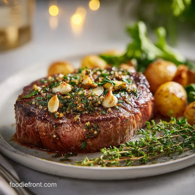 Beef Sirloin Dish with Garlic and Herbs: Pan-Seared