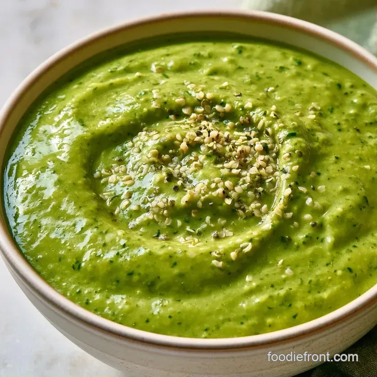 Vibrant green blended drink in a chilled glass next to fresh spinach leaves and a slice of lime on a white table.