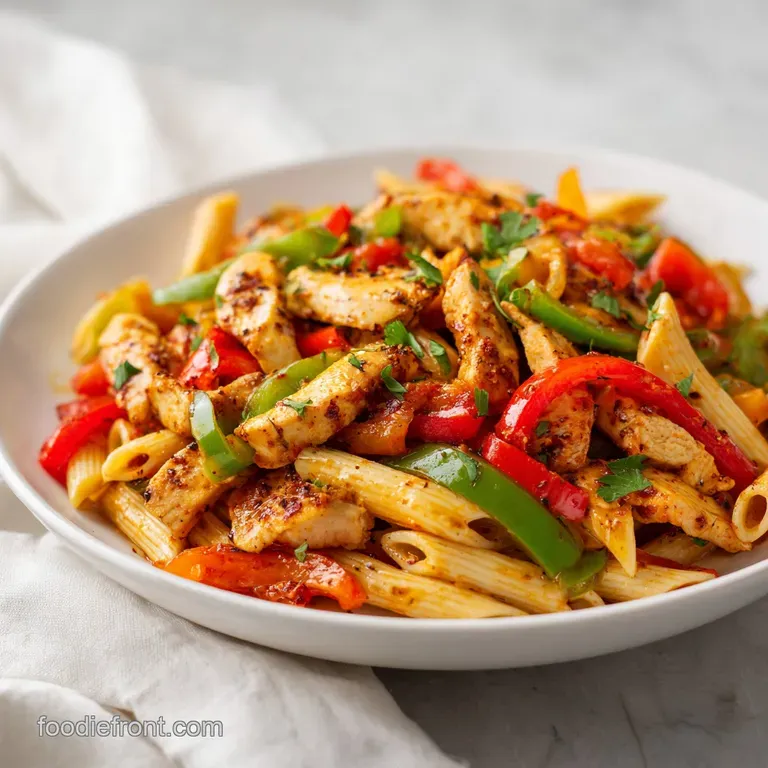 Elegant white bowl filled with creamy orange pasta, topped with seared chicken and a sprinkle of chopped green herbs.