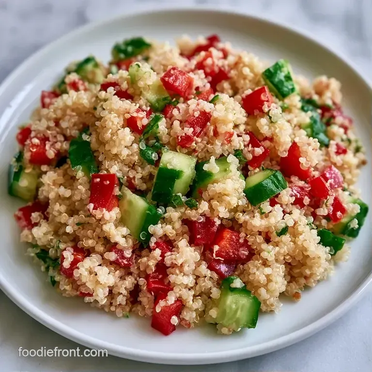 Vibrant mix of fluffy white grains, diced red peppers, and emerald greens arranged neatly in clear glass containers.