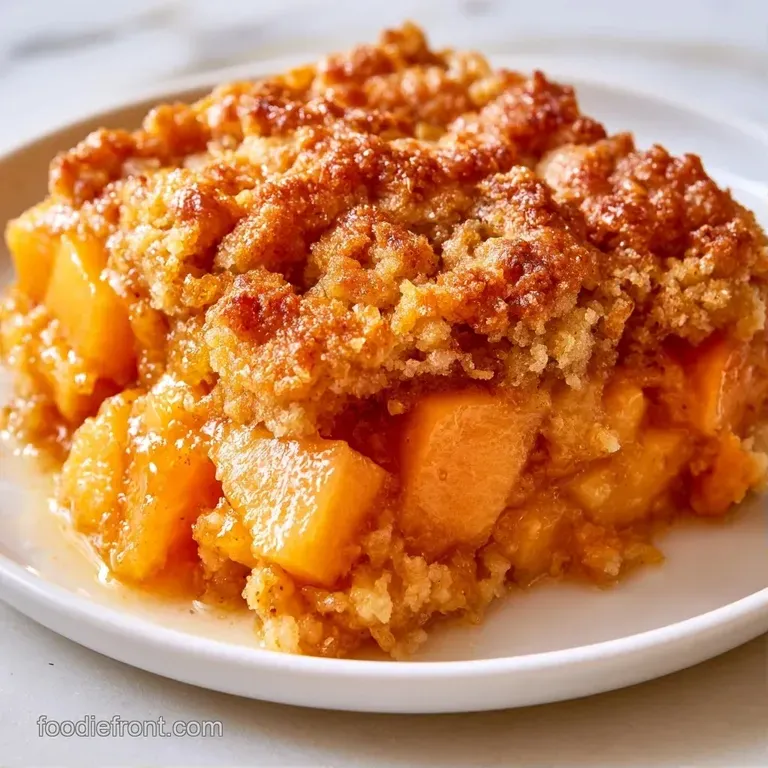 Slices of ripe orange melon arranged on a white platter with a sprinkle of crunchy oats and mint leaf garnish.