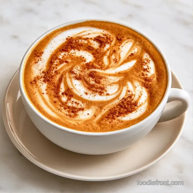Frothy coffee in a clear glass mug resting on a rustic wooden coaster beside a cinnamon stick and dried leaves.