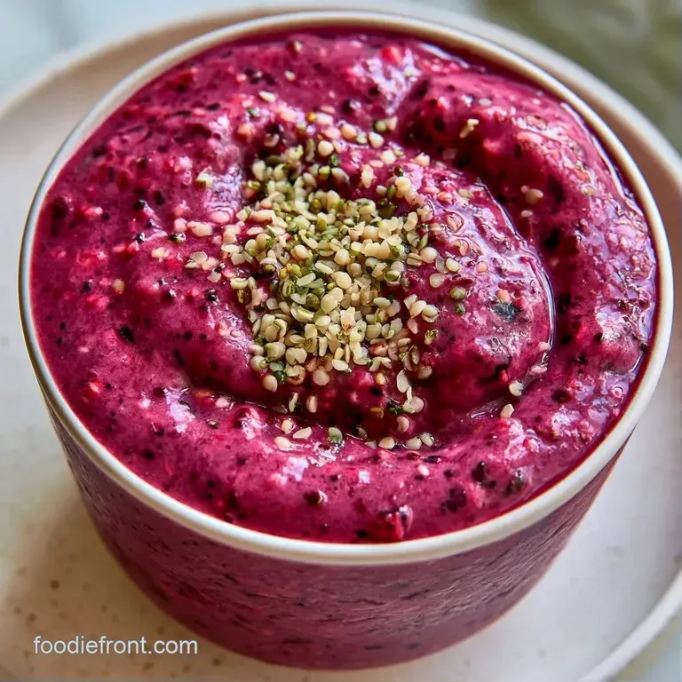 A vibrant magenta smoothie in a tall glass on a light wooden tray, garnished with a sprig of mint and fresh raspberries.