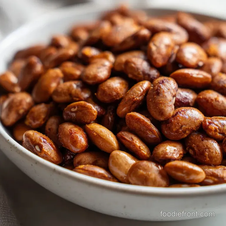 Elegant serving of creamy pinto beans, garnished with fresh cilantro and a dollop of cool sour cream, presented on a white...