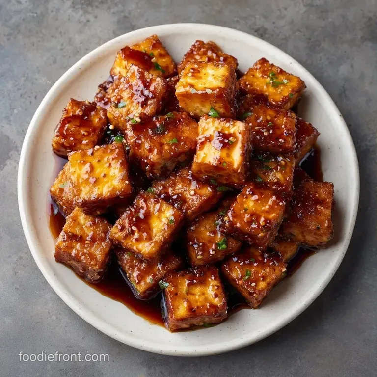 Neat rows of golden seared tofu and colorful mixed vegetables packed in a clear glass meal prep container.