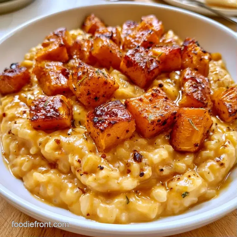 A shallow ceramic bowl of vibrant orange rice topped with toasted walnuts and a drizzle of shimmering brown butter.