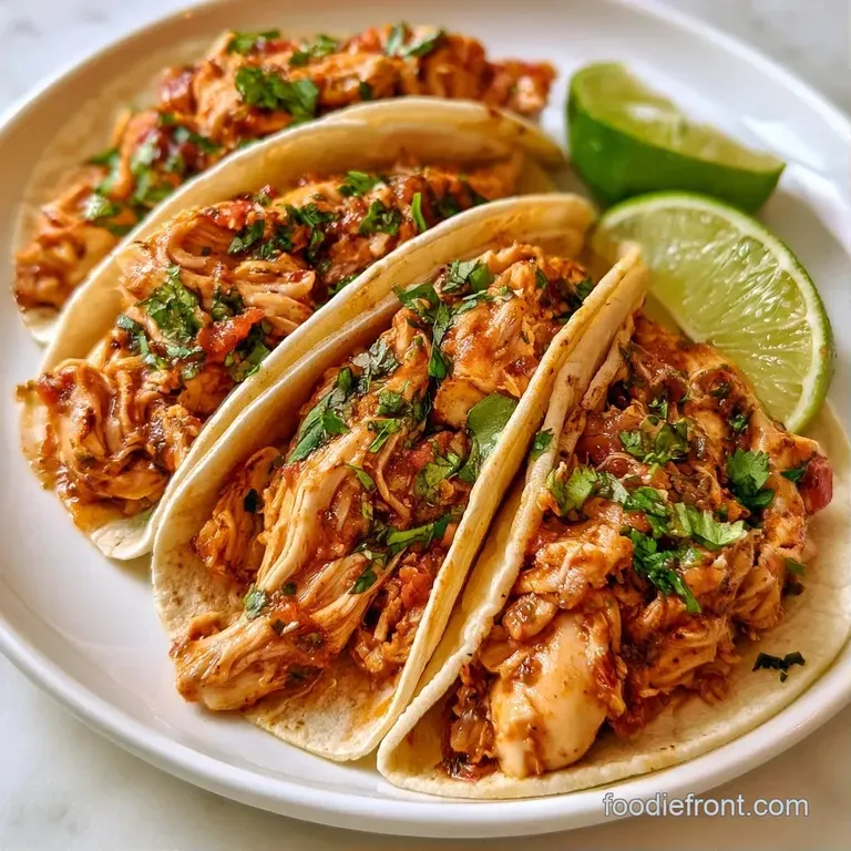 Three soft tortillas filled with juicy shredded meat, garnished with sliced radishes and dollops of cool white cream.