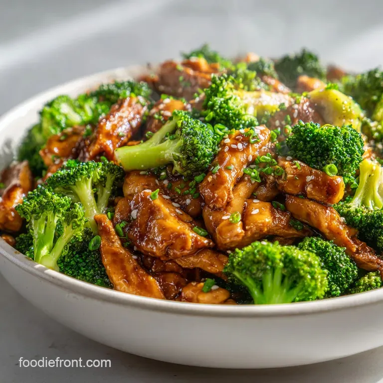 Perfectly plated: glistening teriyaki chicken alongside bright broccoli, sprinkled with sesame seeds, with a side of steam...
